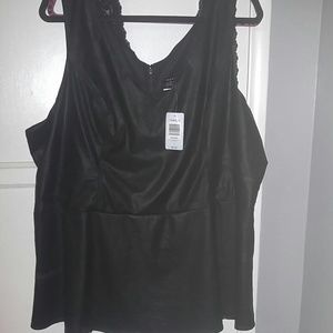 Black faux leather peplum top